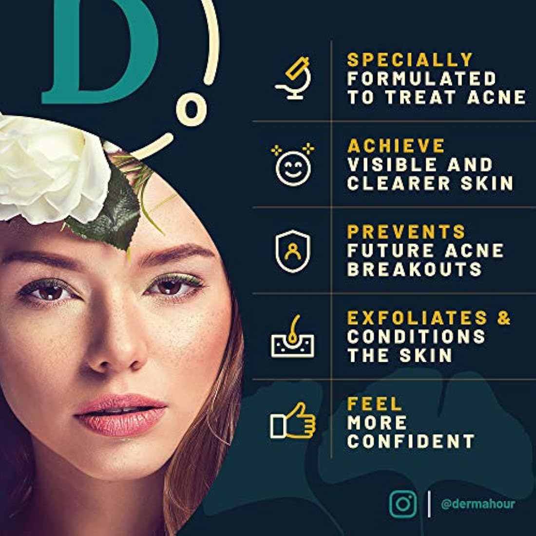DermaHour Powerful Anti Acne Removal Cream - Targets Pimples, Spots, Skin Tags, and Ingrown Hair - Balances Water and Oil - Skincare Moisturizer with Ginkgo Biloba Extract - 40ml