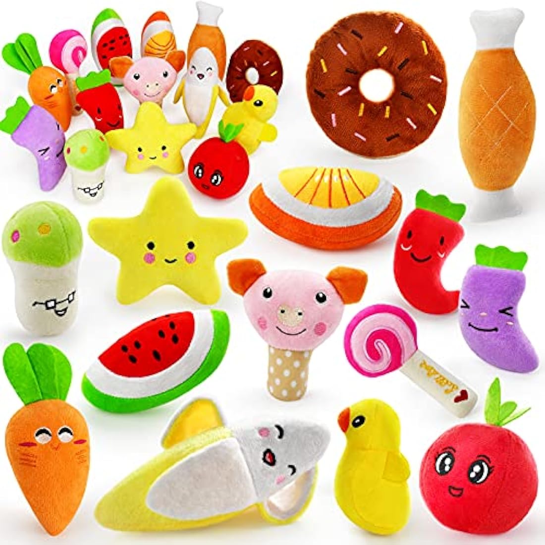 LEGEND SANDY Legend Sandy14 Pack Dog Squeaky Toys Cute Stuffed Plush Fruits Snacks and Vegetables Dog Toys for Puppy Small Dogs