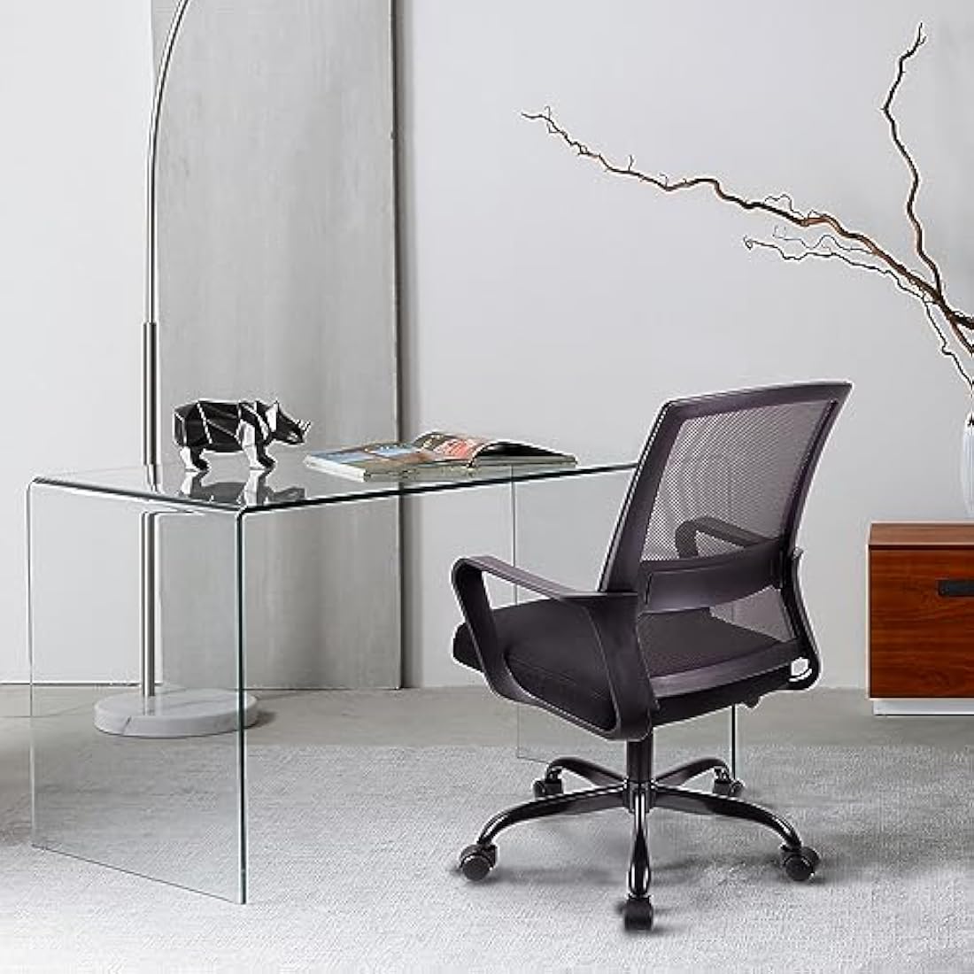 T-THREE.Adjustable office chair, ergonomic mesh swivel seat, with lumbar support, height adjustment, 360° rotation, and tilt function, mesh backrest for home office(Black)