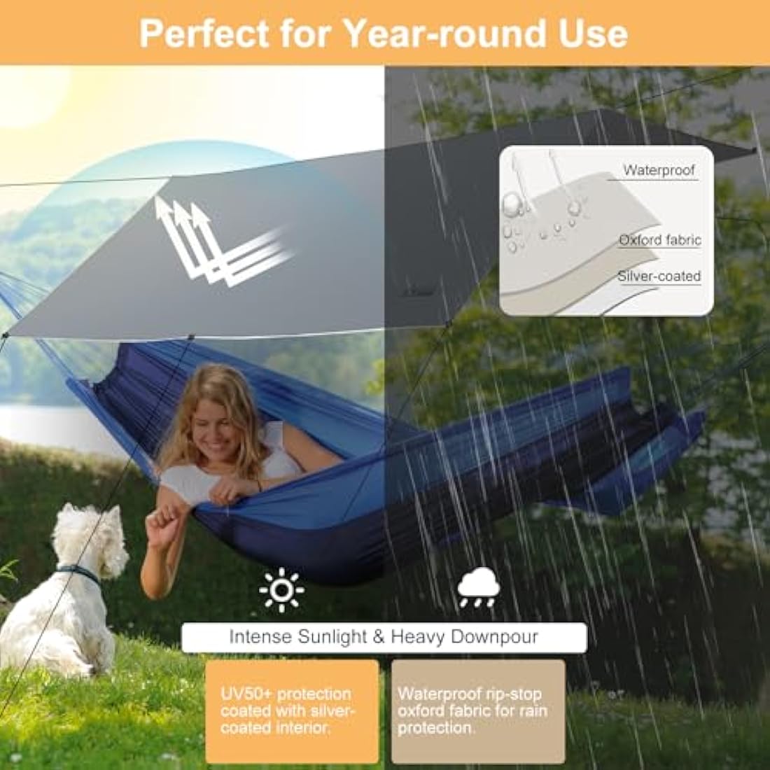 WADEO Large 12x16FT Camping Tarp, Waterproof Tarp with Heavy-Duty Fabric & Poles, Hammock Tent For Camping, Hiking, Comes with Luminous Pegs & Hammer, Easy to Set Up (Grey)