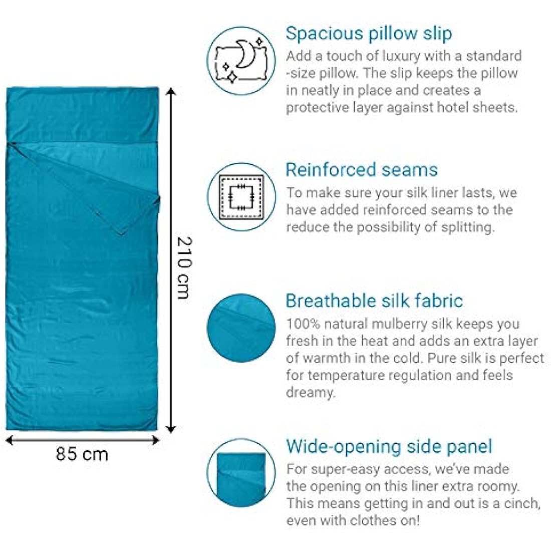 Nod-Pod 100% Pure Silk Sleeping Bag Liner - Ultralight just 110 grams - 210 x 85cm