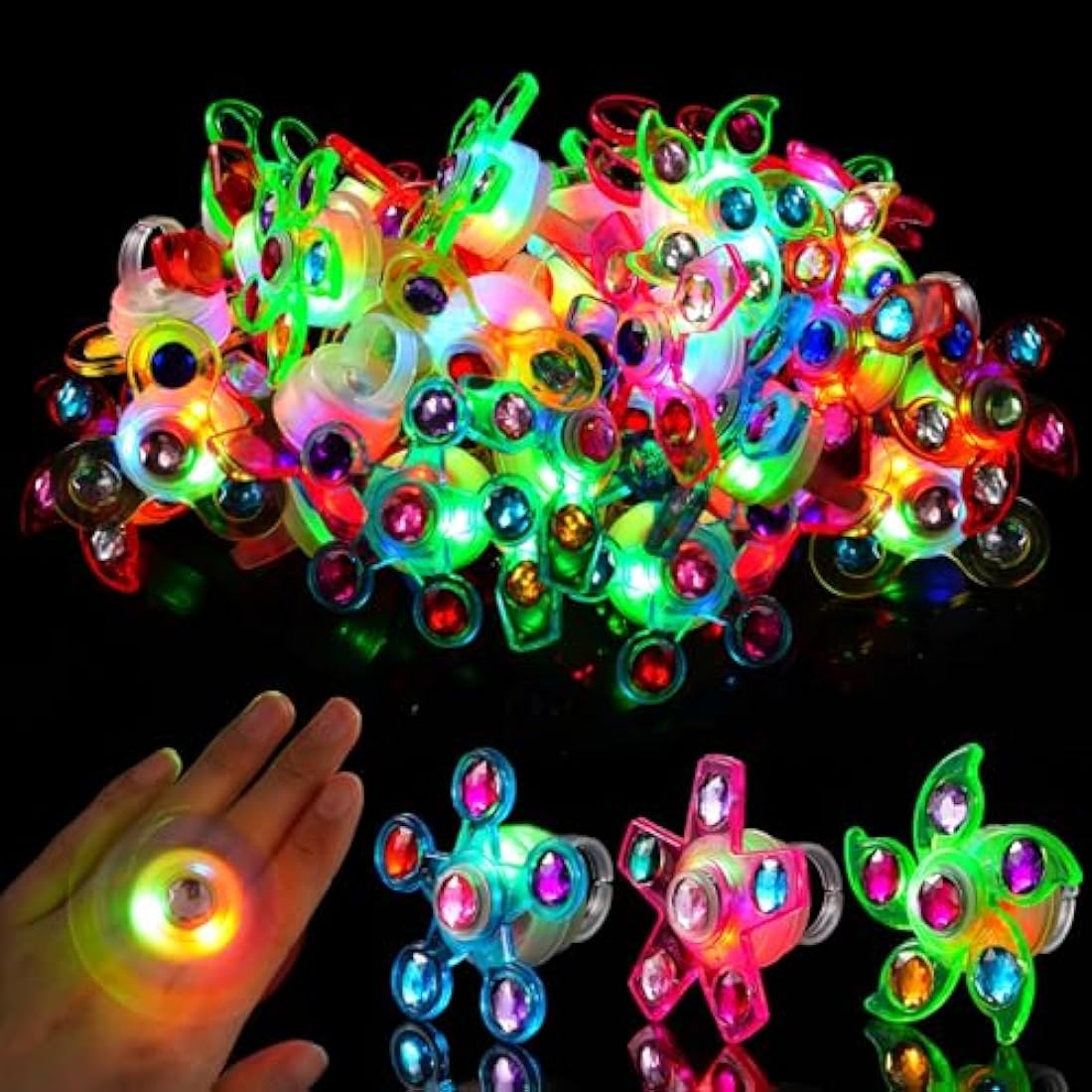 Mikulala Christmas Party Bag Fillers for Kids 24 Pack Light up Rings Back to School Gifts LED Party Favours Glow in The Dark Party Supplies for Kids Birthday Party Prizes