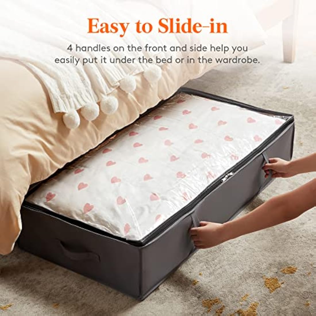 Lifewit 6 Pack 95L Under Bed Storage, Underbed Storage Boxes with lid Clothes Storage Bag Wardrobe Storage Organiser with Reinforced Handle, PVC Window for Duvet, Blanket, Clothing, Shoes, Grey