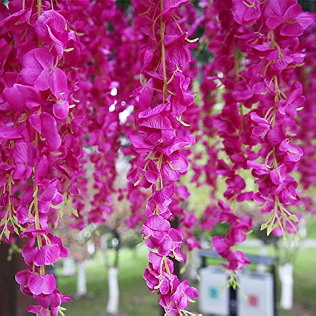 Veryhome 12PCS/Lot 3.6feet/piece Artificial Flowers Fake Wisteria Vine Silk Flower for Wedding Decorations Home Garden Party Decor (Purple Fuchsia)