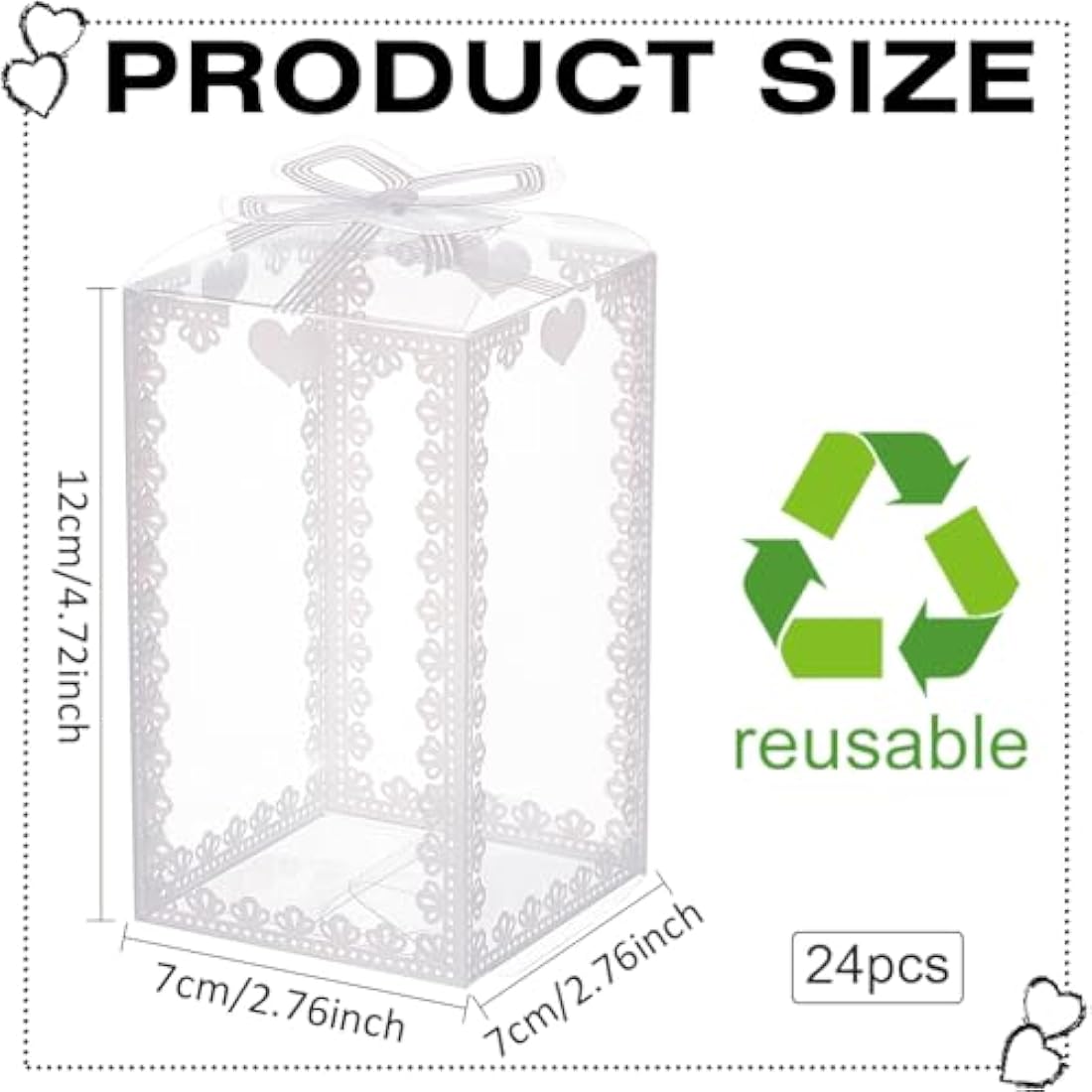 BENECREAT 24PCS Clear Gift Box with Bowknot(12x7x7cm) Transparent PVC Favour Boxes Empty Containers Packing Box for Holiday Wedding, Party and Shower Favors