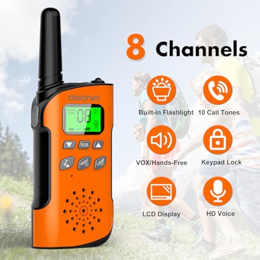 AWANFI Walkie Talkies for Kids Rechargeable, 3 Pack Walkie Talkie with 1000mAh Battery, Long Range Walky Talky with Flashlight, VOX, USB-C Cable, for Outdoor Camping, Kids Toy for 3-12 Years Old