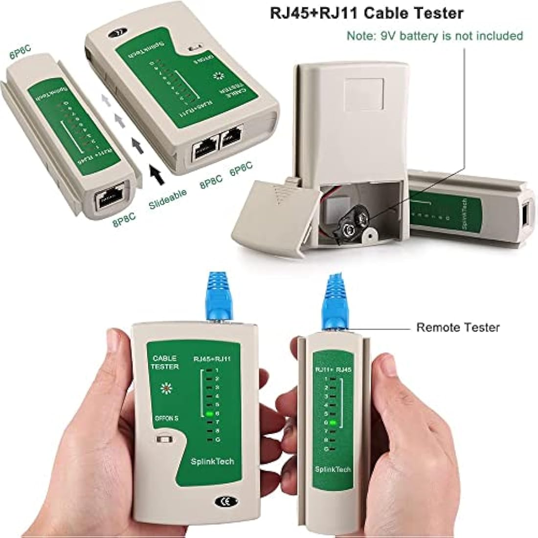 CHZHLM RJ45 Crimp Tool Kit All in One Pass Through Crimper Stripper Cutter for Cat5e Cat6 Cat6a Pass Through Connector with 50Pcs Connectors 50Pcs Covers Mini Stripper Pliers Tester