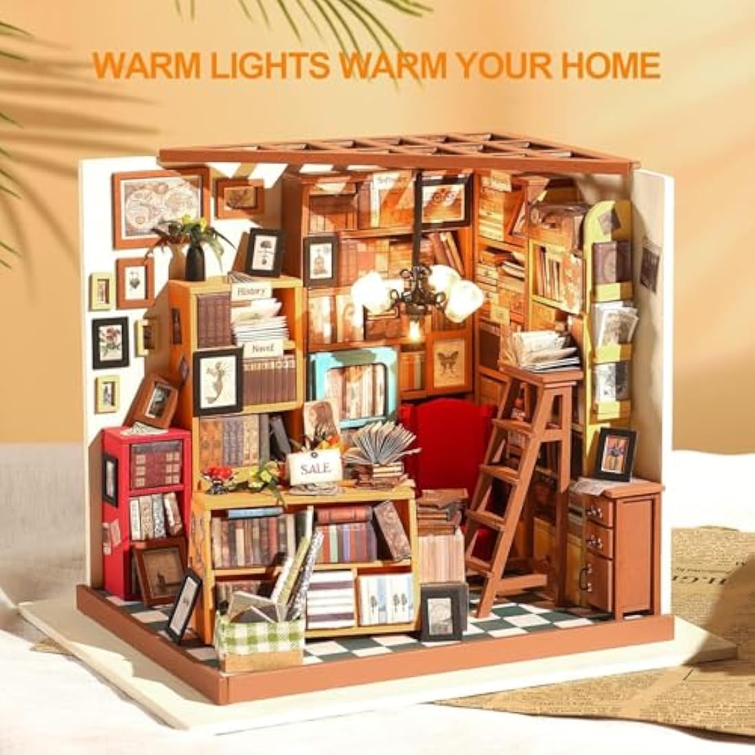 RoWood DIY Miniature Doll House Kit Library, Wooden Dollhouse Model Building Kits, Craft Kits Gifts for Adults and Teens for Christmas