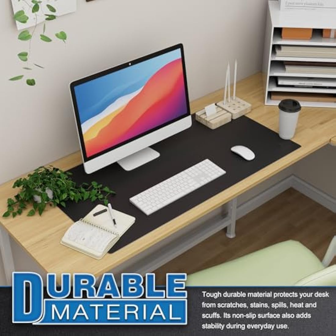 K KNODEL Large Office Leather Desk Mat, Mouse and Keyboard Pad, Computer and Laptop Mat, Desktop Protector and Cover, Writing Pad and Blotter (80x40cm, Black)