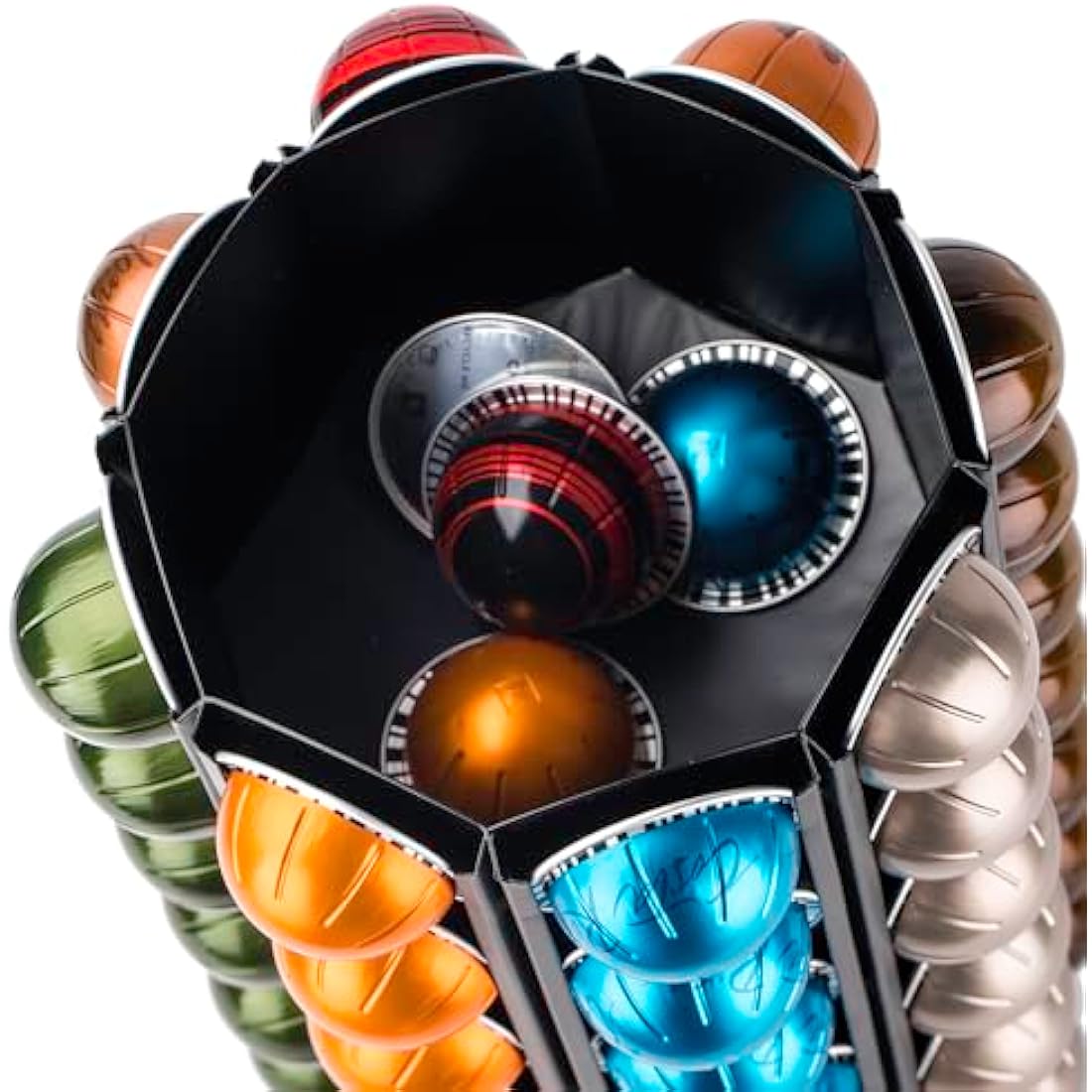 Bagoo Coffee Pod Carousel Holder for Nespresso Vertuoline 360 Degree Rotation with Central Additional Storage Vertuo Capsules (40+)