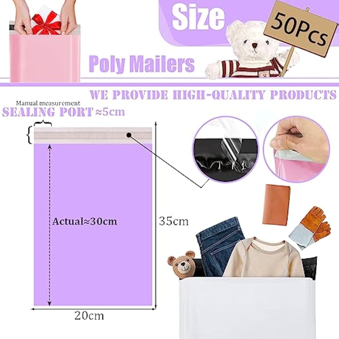 50pc 20x35cm Purple Vinted Postage Bags Mailing Bags for Clothes,Mailing Poly Postal Self Seal Bags,Parcel Shipping Bags Strong Packaging Bag Delivery Bags Plastic Envelopes for Posting Clothes Parcel