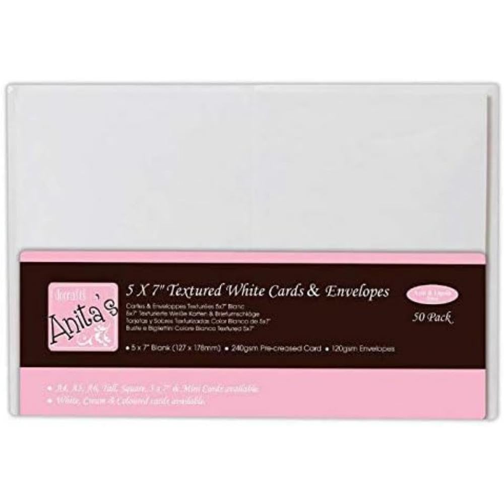 Anita's Plain, Blank Cards & Envelopes, 5 x 7", White, Pack of 50, 240gsm, for Home, Wedding, Birthday, Christmas, Thank You, Art & Craft,