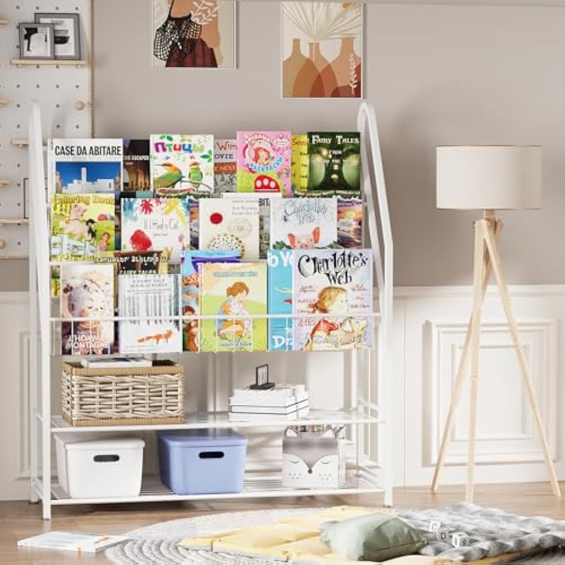 Children Kids Bookshelf, Kids Bookcase Shelves, Children's Bookcases, Kids Book Rack, Book and Toy Storage Organizer Display Stands Shelf for Bedroom, Playroom, Perfect Height for Children (White)