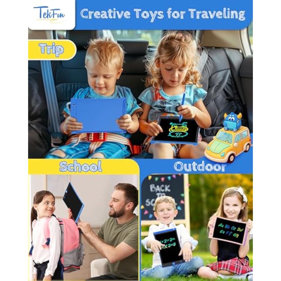TEKFUN 2 Pack LCD Writing Tablet, 8.5inch Colorful Drawing Tablet for Kids, Erasable Writing Drawing Board with Lanyard, Learning Toys Gifts for 3 4 5 6 7 Years Old Boys Girls Toddlers (2X Blue)