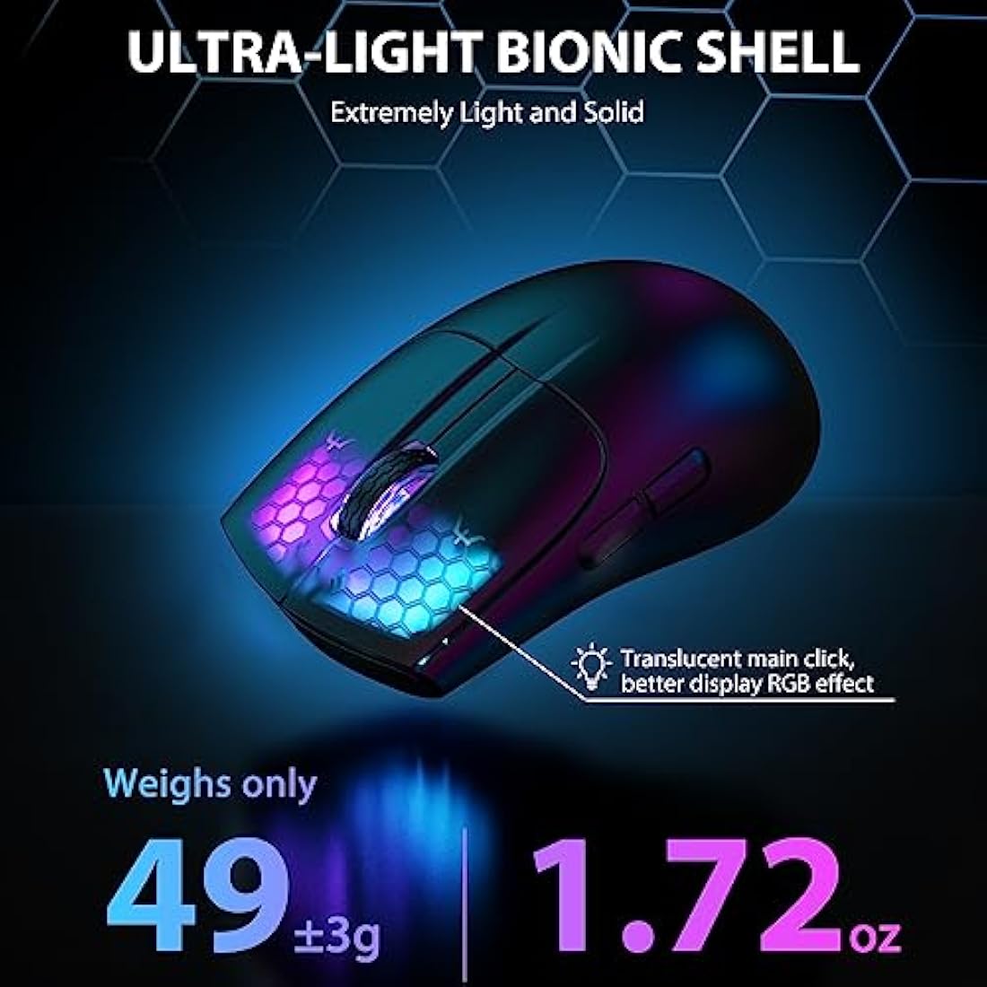 ATTACK SHARK X5 GPRO Superlight Wireless Gaming Mouse 49g,Tri-Mode Aerox Wireless Mice -Wired/2.4G/BT5.0,PAW3312 PixArt Optical Sensor,Up to 4000DPI,RGB Backlit with Long Battery Life for PC/MAC-Black