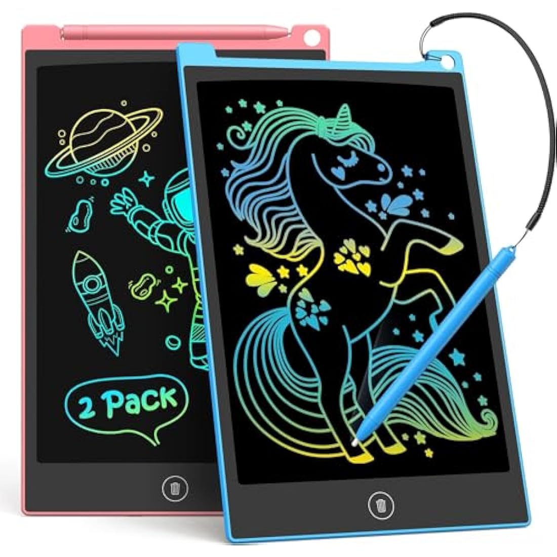 TECJOE 2 Pack LCD Writing Tablet, 10 Inch Colorful Doodle Board for Kids, Electronic Drawing Tablet Drawing Pads,Kids Travel Games Activity for Learning,Gifts for 3–6-Year-Old (Blue and Pink)