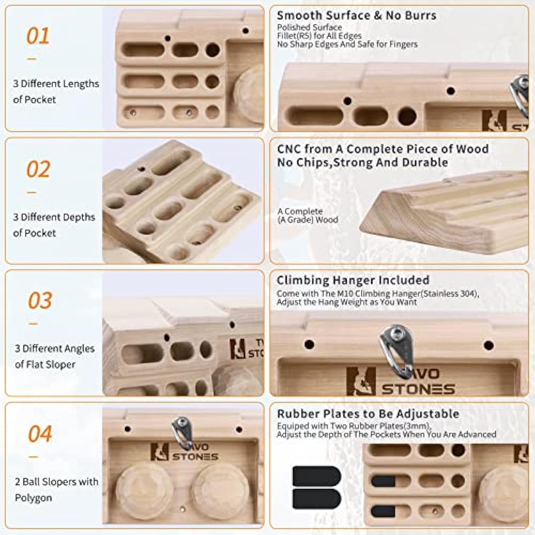 TWO STONES Climbing Training Rock Climbing Hangboard Home Equipment for Finger Strength & Fitness Climbing Hang Board Door Mounted Training Station for Climbers (CJ-HB2051)