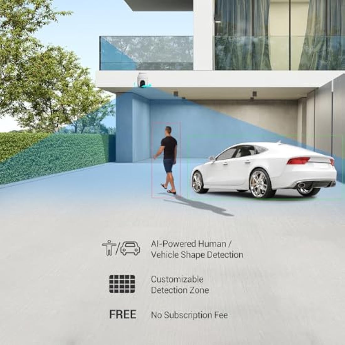 EZVIZ 2.5K Wifi Security Camera Outdoor Wired, No Monthly Fee, PTZ 360°, 512GB Supports, Starlight Color Night Vision, Human/Vehicle Detection, Auto-Track, CCTV Camera System, Alexa/Google (C8c 4MP)