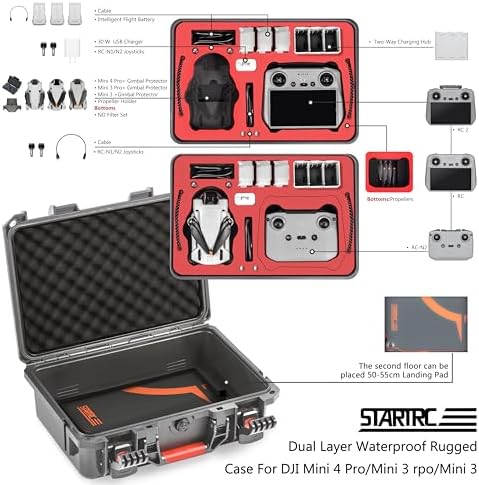 STARTRC Dual Layer Hard Case for DJI Mini 4 Pro, Waterproof Pressure Resistant Carrying Case for DJI Mini 4 Pro Accessories - Fits for DJI RC 2/RC-N2