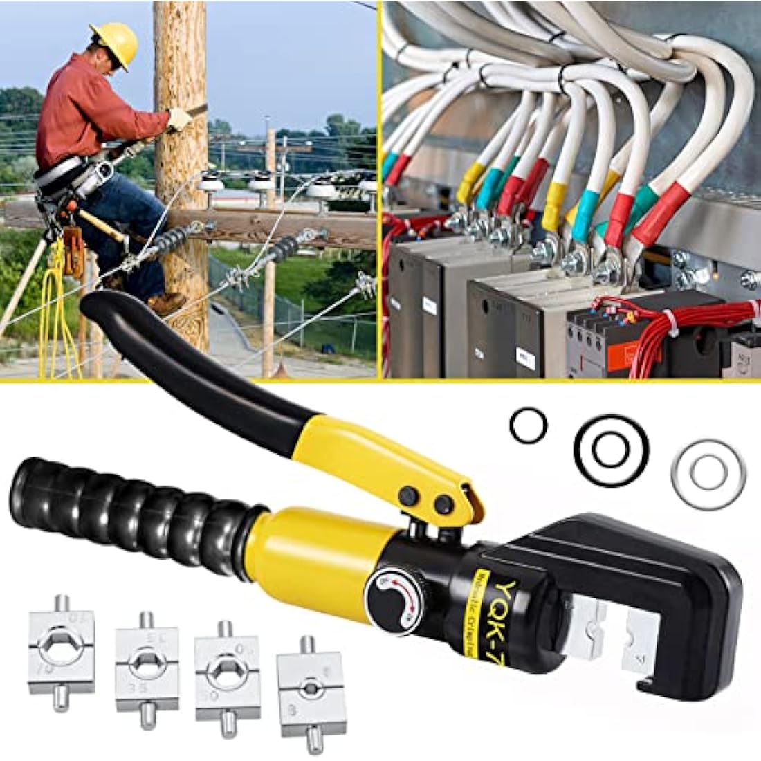 Solsop Hydraulic Crimping Tool Crimper Pliers - 9 Sets of Crimping Shapes 4-70 mm² for Copper Aluminium Cable Lugs