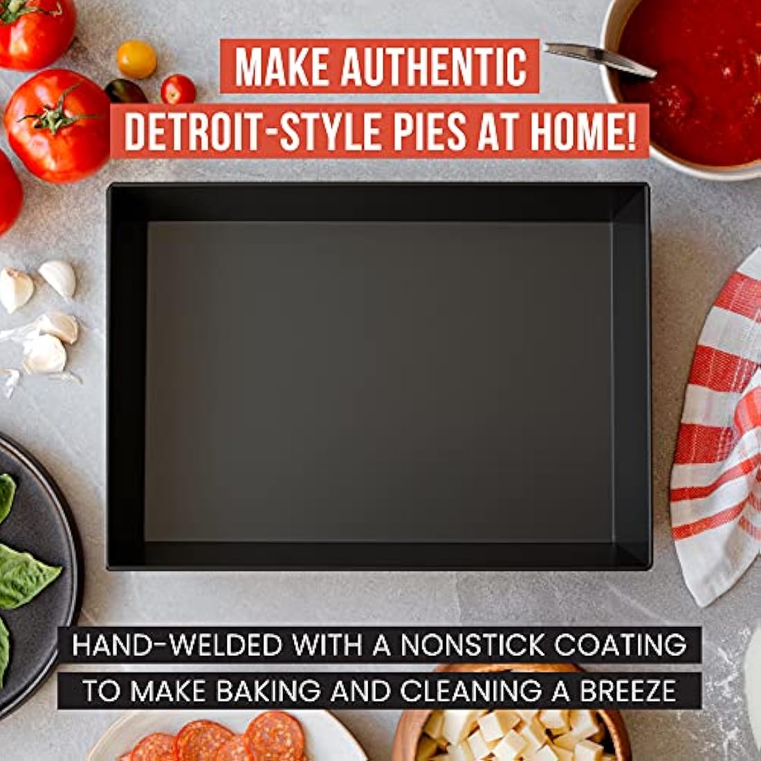 Chef Pomodoro Detroit Style Pizza Pan, 14 x 10-Inch (35.5 x 25 cm), Hard Anodized Aluminum, Pre-Seasoned Bakeware Kitchenware