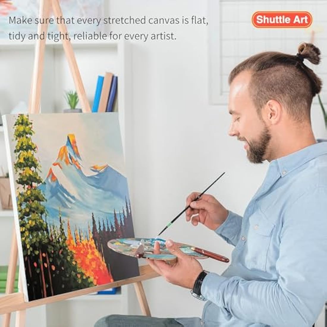 Shuttle Art Canvas for Painting, 15 Multi Pack Stretched Blank Canvas Boards, 4x4, 5x7, 8x10, 9x12, 11x14 Inches (3 of Each), Primed White Painting Canvas, Canvases for Acrylic, Oil Painting