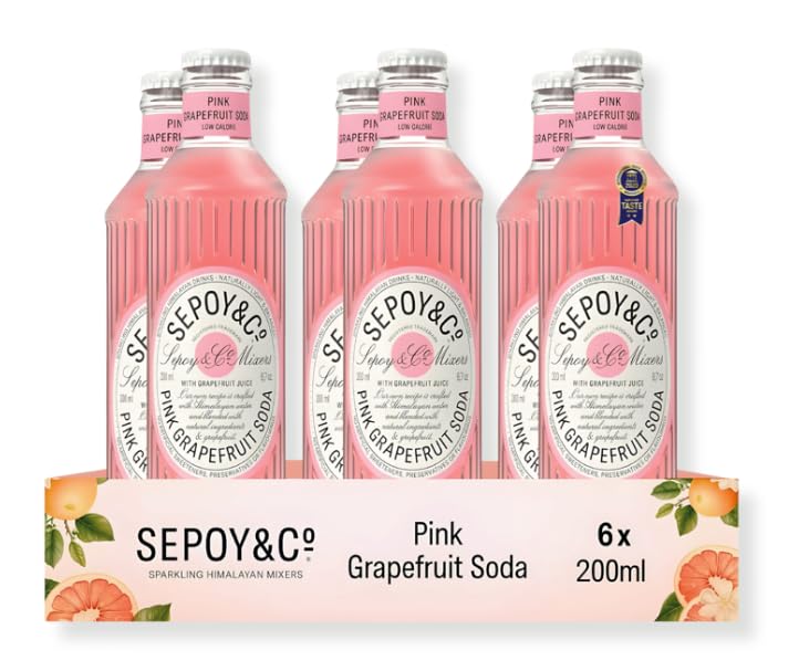 SEPOY & CO. Light Pink Grapefruit Soda - 6 x 200ml | Paloma Premium Cocktail Mixer | Low Calorie, Less Sugar | Pure Himalayan Water & 100% Natural