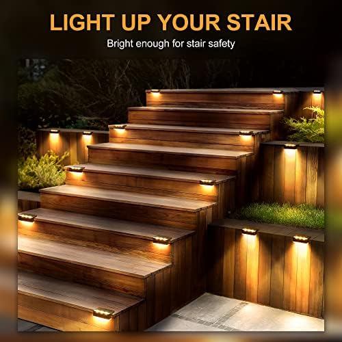 Solpex Solar Lights for Outdoor, 12 Pack Stair Lights, Waterproof Solar Light, LED Lighting for Outdoor Stairs, Steps, Fence, Garden, Yard, Patio, Gutter, Pathway, Decoration (Warm White,Brown)