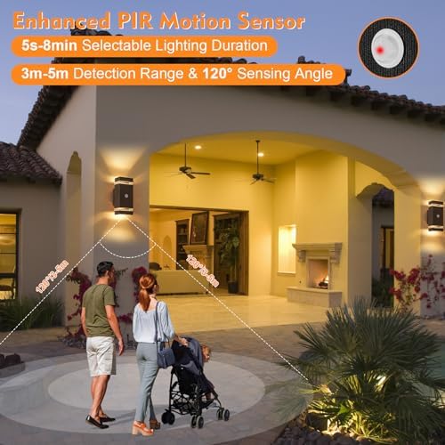 LMP Up Down Outdoor Wall Lights PIR, Motion Sensor Outside Lights Mains Powered, IP65 Square Porch Front Door Light Electric, External Modern GU10 LED Exterior Lighting for House, Anthracite Grey
