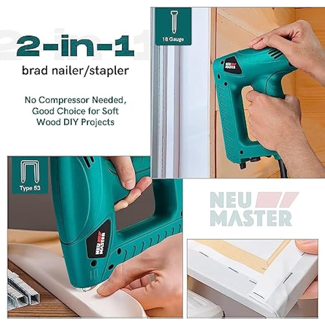 NEU MASTER Electric Brad Nailer, Staple Gun PLD6013 with Contact Safety and Power Adjustable Knob for Upholstery and Home Improvement