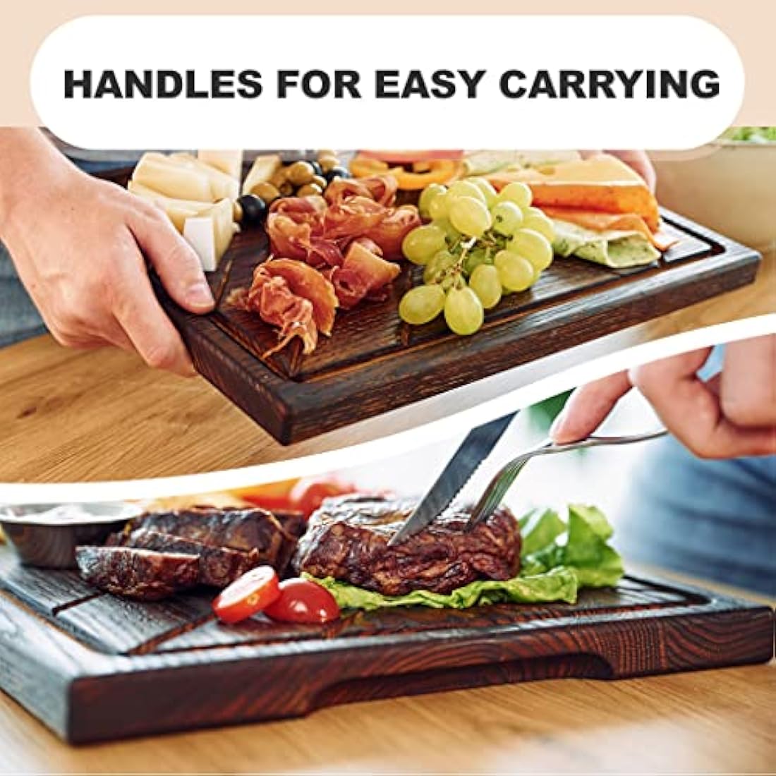 Wooden Steak Board 16 x 12 - Steak Serving Board - Solid Oak Cutting Board - Steak Chopping Board - Steak Platter - Natural Carving Board (Extra Large)