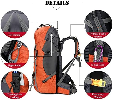 Bseash 60L Waterproof Hiking Camping Backpack with Rain Cover, Lightweight Outdoor Sport Travel Daypack Rucksack for Climbing Skiing