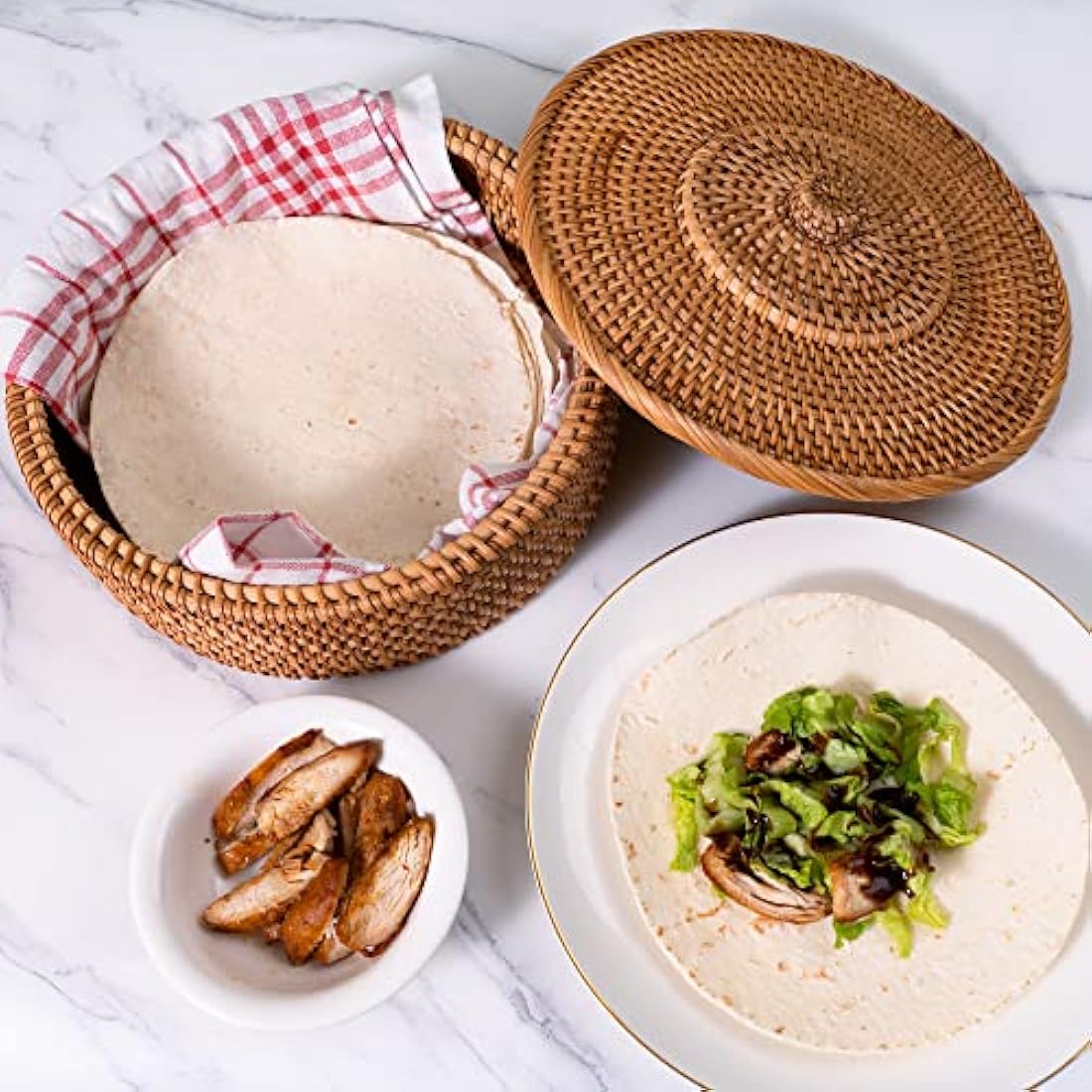 Tortillada - 26 cm Tortilla Warmer / Tortilla Warmer Basket Handmade from Rattan with Cotton Tea Towel