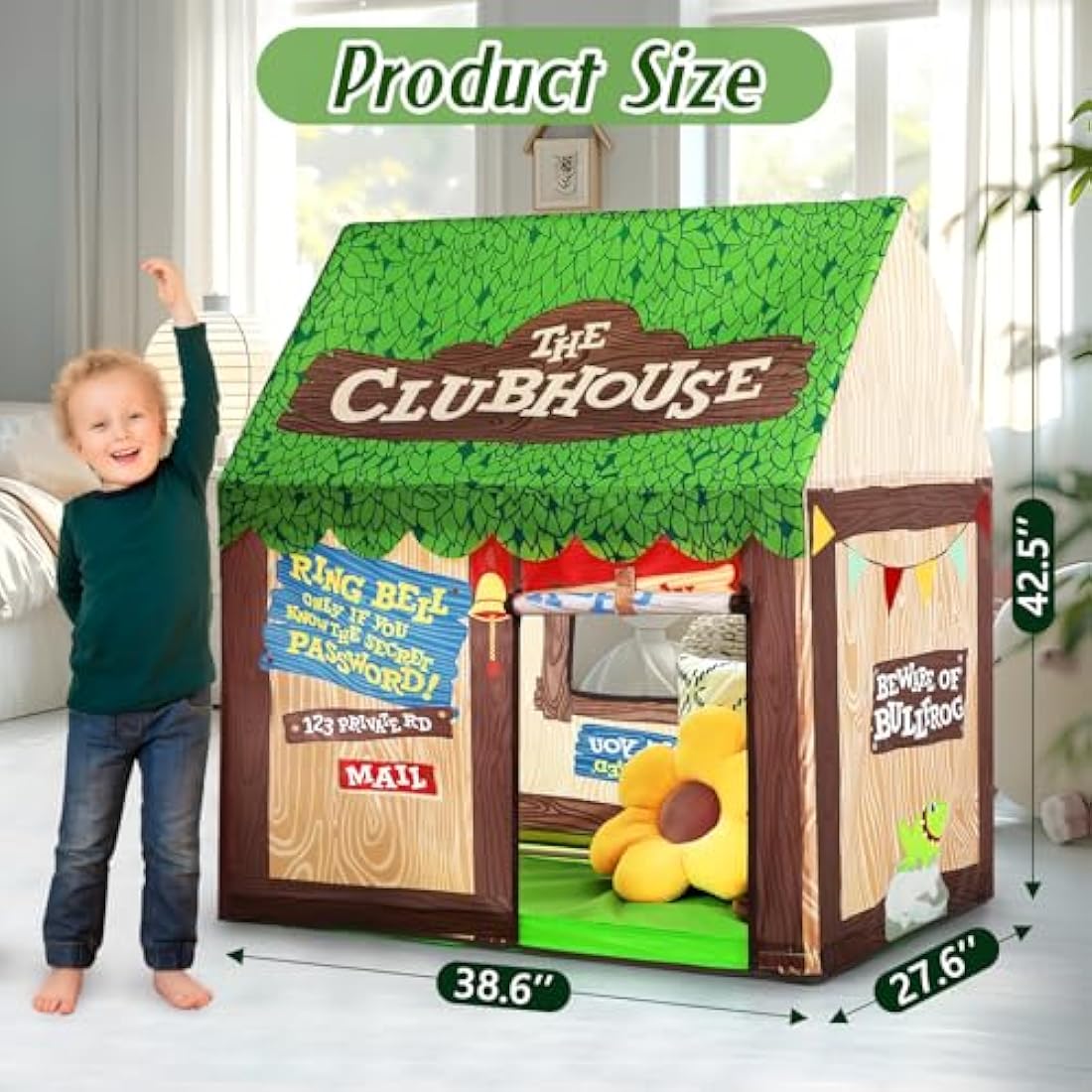 SweHouse Playhouse for Kids Indoor, Kids Play Tent, Toys for Boys and Girls Children Clubhouse Tent with Roll-up Door and Windows