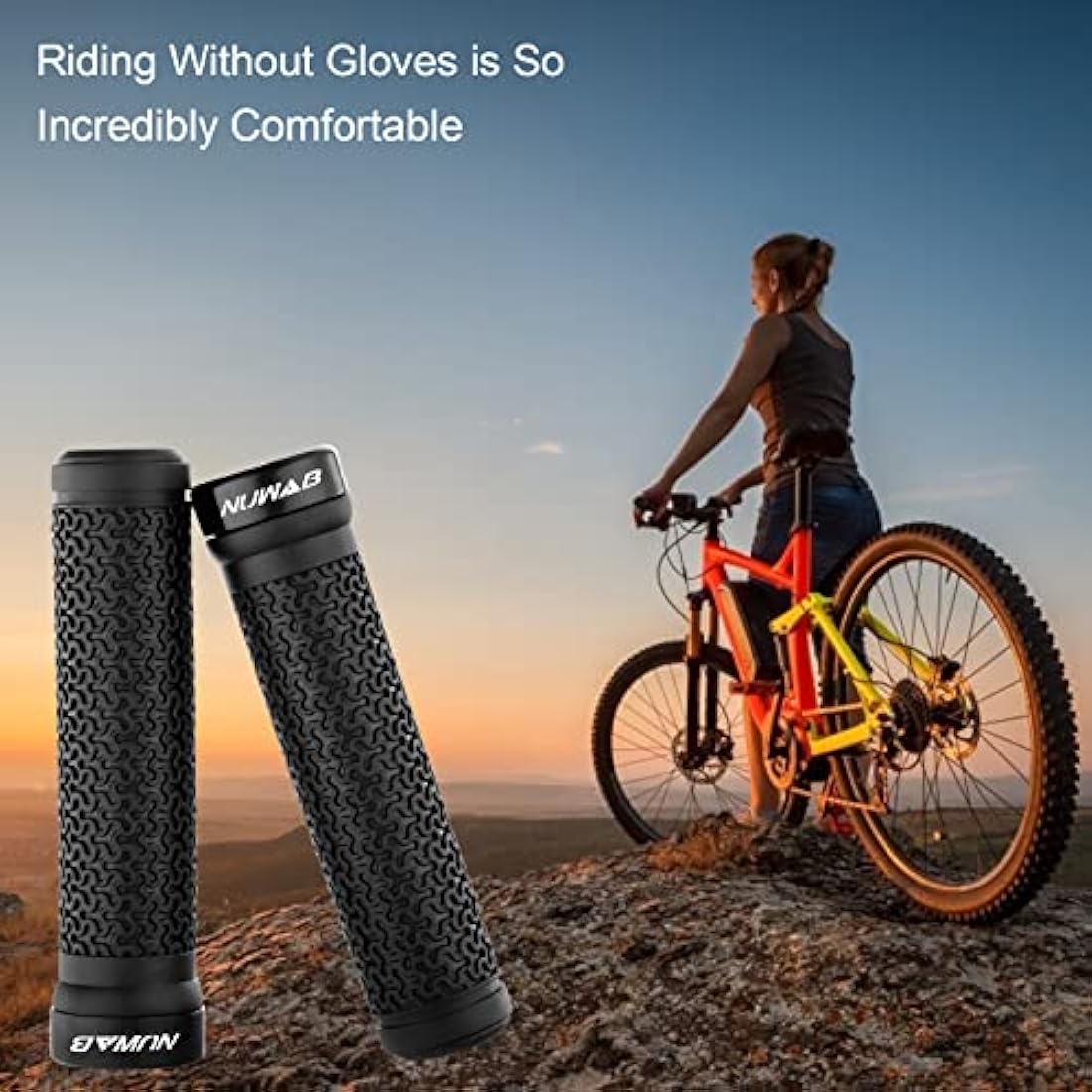 NUWAB Premium Bike Handlebar Grips, Professional Mountain Bicycle Grips with Soft Anti-Slip Rubber, Single Lock-on Bike Handlebar, 2PCS Allen Wrench Come With
