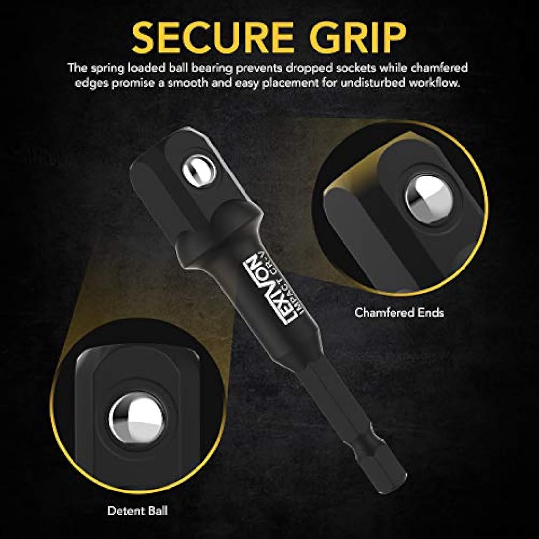 LEXIVON Impact Socket Adapter Combo Kit, 7-Piece Increaser, Reducer & Extension Set | 1/4"-3/8"-1/2" Impact Driver Conversions, Active Rust Protection by Black-Phosphate Coating Treatment (LX-109)