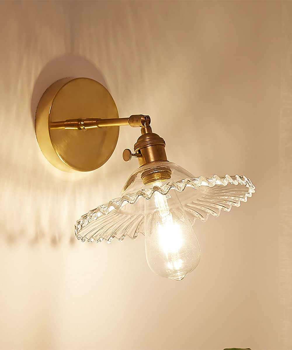 Industrial Vintage Modern Edison Wall Light Sconce E27 Wall Lamp with Brass Lamp Holder Up& Down Lighting Direction Glass Lampshade for Bedroom Loft