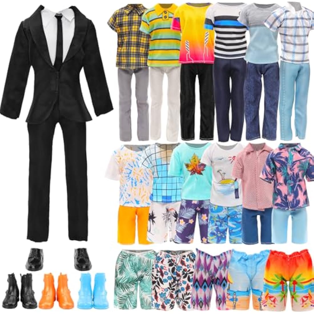 Miunana 11 pcs Boy Doll Clothes Outfits and Accessories Suit Tops Pant Shorts Swimming Trunk Shoes Casual Clothes Random Style for 12 Inch/30 cm Doll