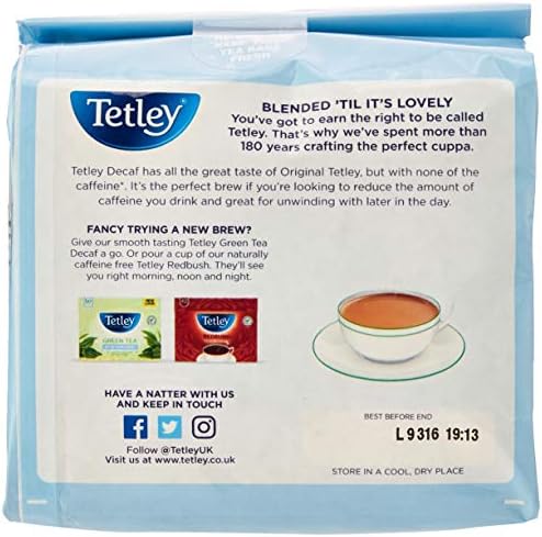 Tetley Original Decaf Tea Decaffeinated Black Tea Pack of 6 Boxes 960 Teabags