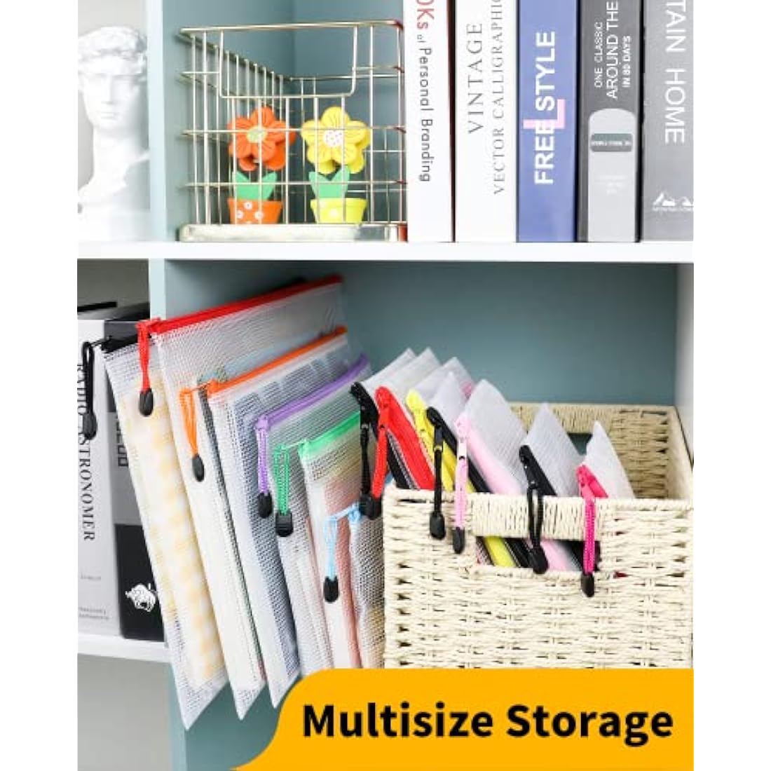 Smarpau 24PCS Plastic Wallets A4, A4 Plastic Document Folders Zip Wallets, Zip Lock Bags Mesh Zipper Bag for School Office Travel Storage (12 Colour)