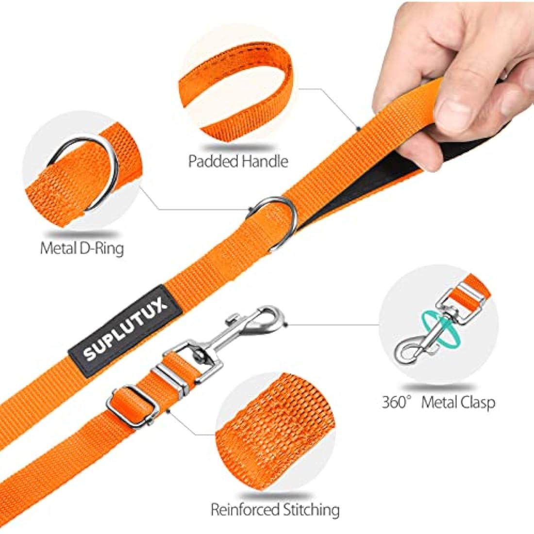 Training Lead for Dogs 15m/50ft Adjustable Long Line Dog Lead for Puppy Medium Large Dogs with Padded Handle & Storage Bag (Orange)