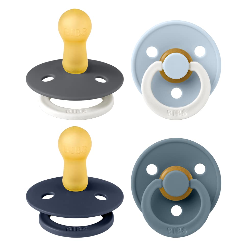BIBS Dummies Colour 4-Pack, BPA Free Dummy Pacifier, Round Nipple Soothers, Natural Rubber Latex, Made in Denmark. 6-18 Months (Pack of 4), Petrol