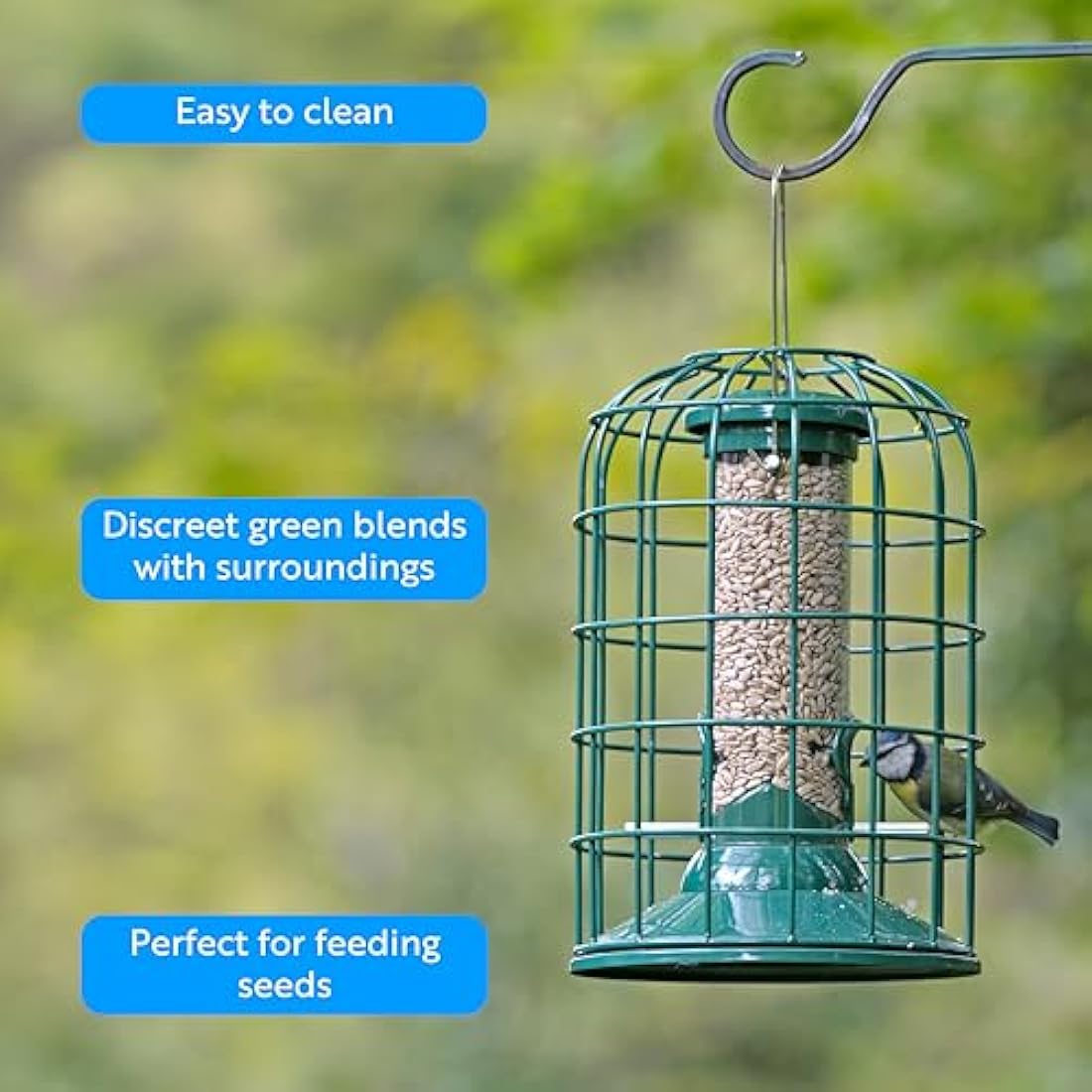 RSPB - Bird Seed Feeder, Hanging Bird Feeder, Easy to Clean, Caged and Squirrel Proof, Suitable for Year-Round Feeding, Quick Assembly, Durable