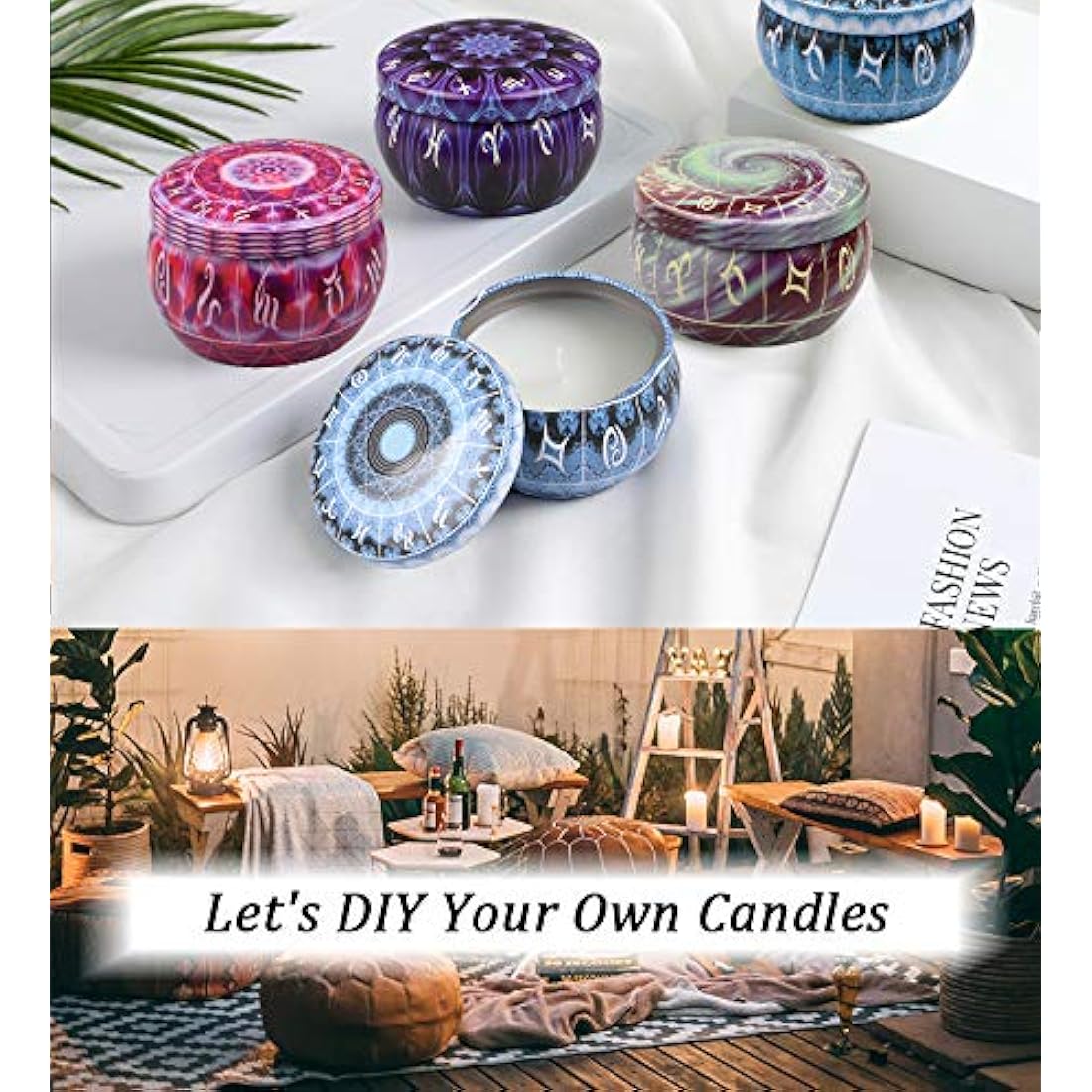 Candle Making Kit, DIY Candle Making Kits Include 50 Candle Wicks, 56 Wicks Sticker, 8 Candle Tins,1 Candle Make Pouring Pot, 4 Pack Candle Wax