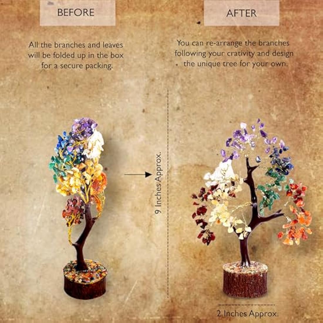 Wonder Care Seven Chakra Natural Healing Reiki Crystal Bonsai Lucky Money Tree for Happiness, Wealth and Prosperity Feng Shui Home Office Decor Spiritual Gift