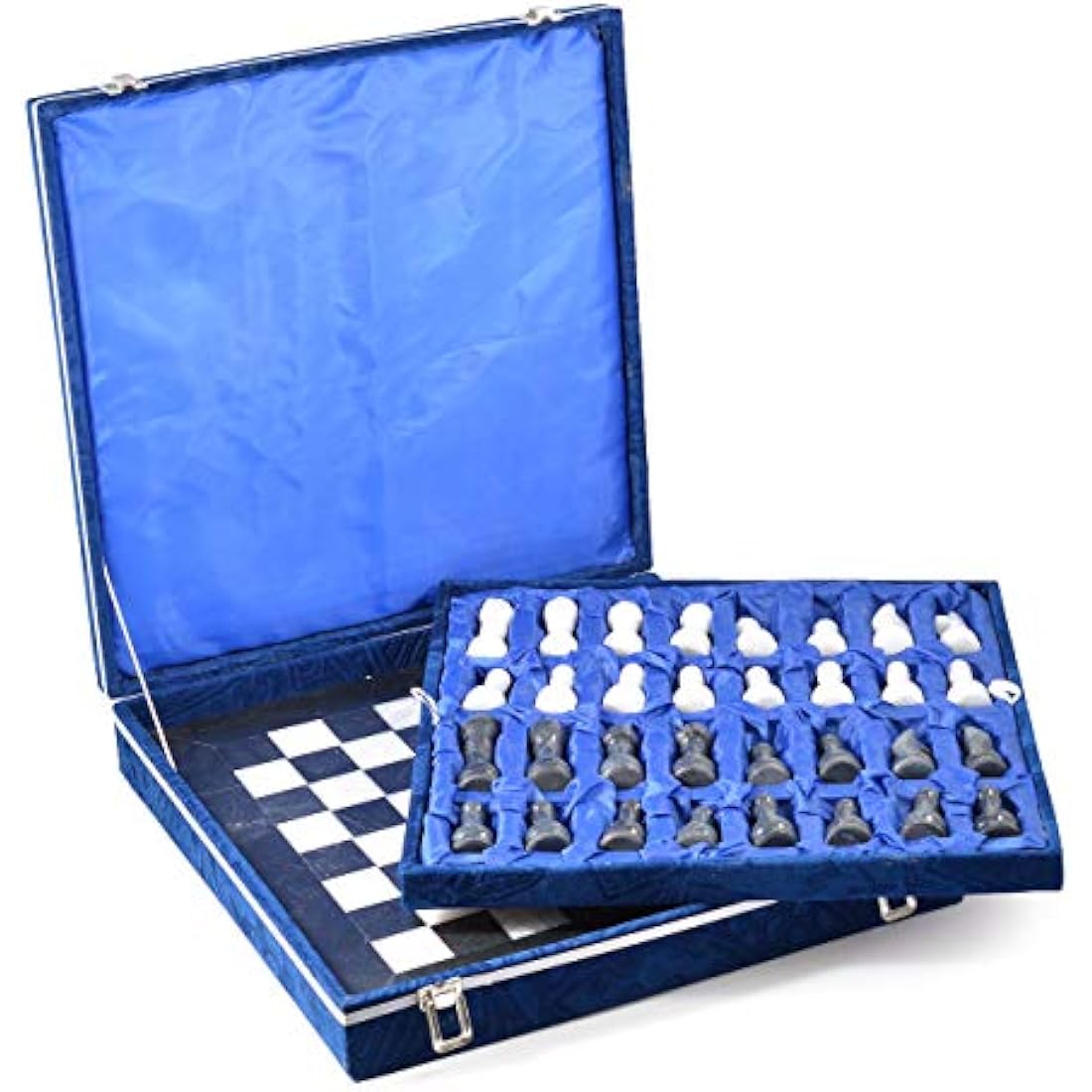 British Fossils 15" Handmade Himalayan Marble Chess Set - Black & White Marble