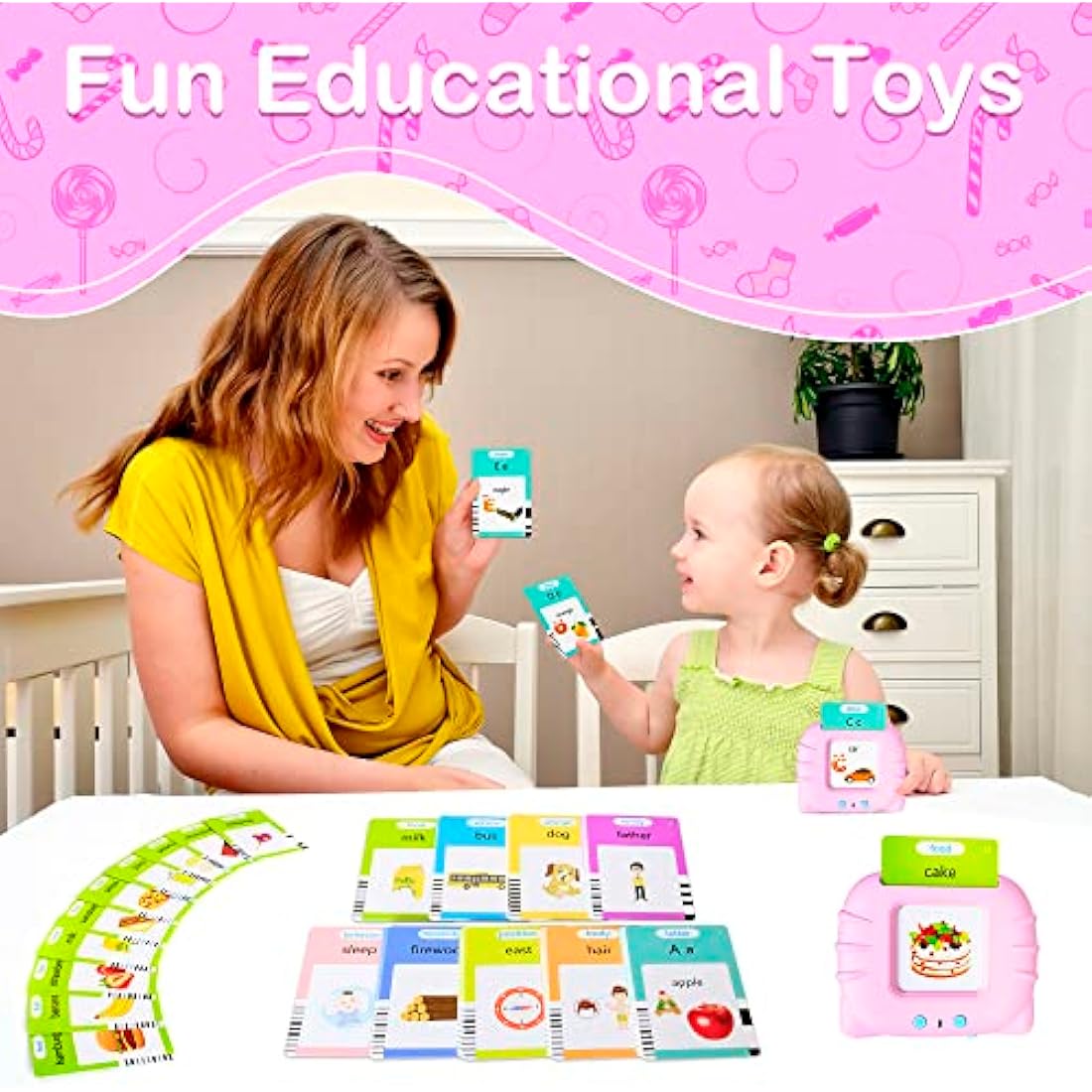 Talking Flash Cards Early Educational Toys for 3 4 5 6 Year Old Baby Boys Girls, Preschool Learning Reading Machine with 224/510 Words, Montessori Interactive Gift for Kids Toddlers