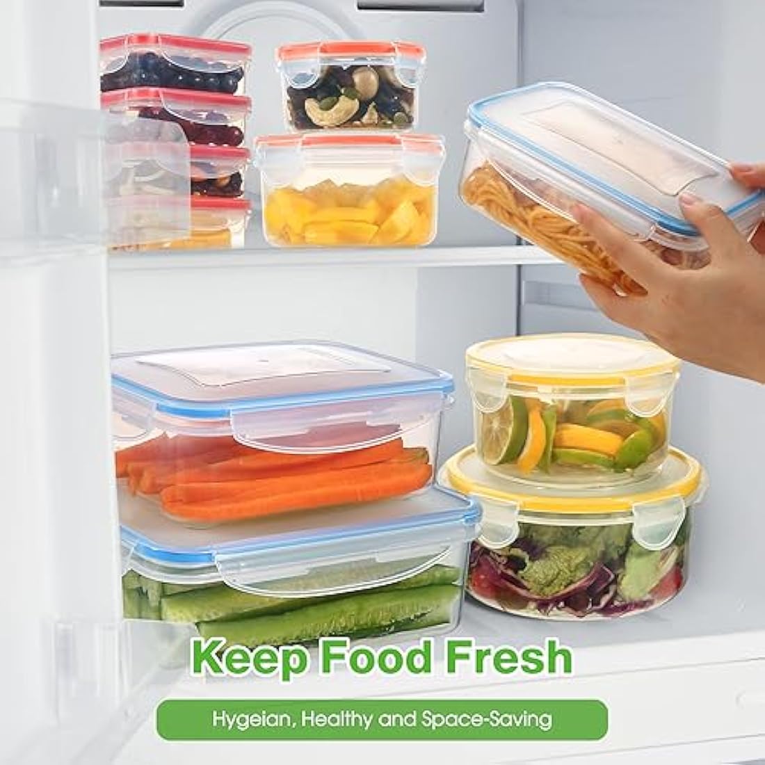 YASHE 50PCS Plastic Food Containers with Lids, Airtight Food Storage Containers for Kitchen Storage, 100% Leakproof, BPA-Free Meal Prep Containers with Labels & Marker