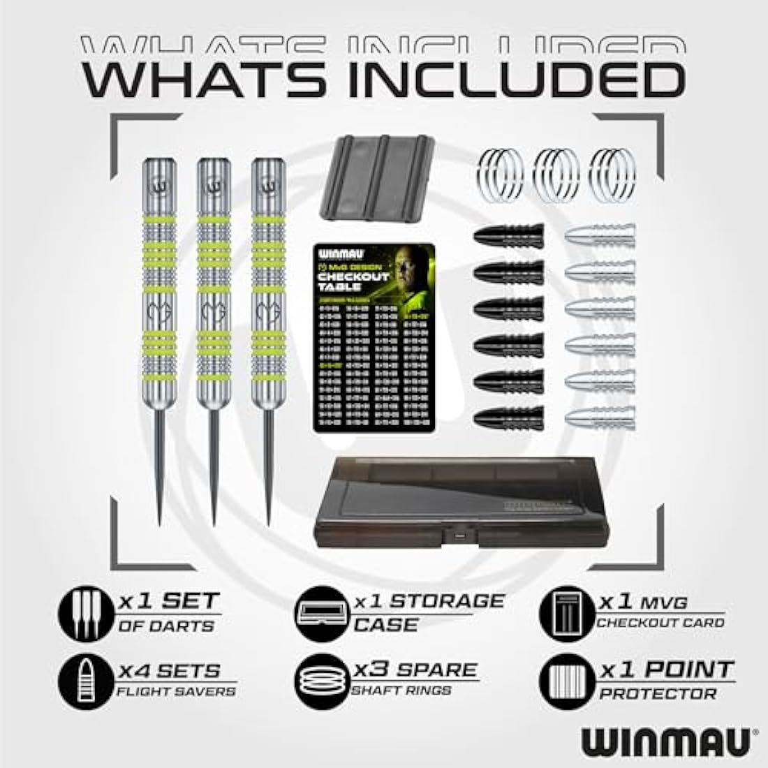 WINMAU Michael Van Gerwen MvG Gift Set - 50 Piece Dart Set with 4 Shafts, 4 Flights Plus Accessories