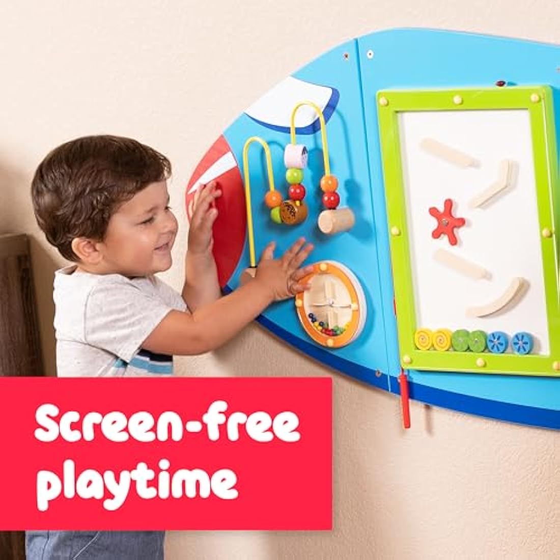 SPARK & WOW Airplane Activity Wall Panels | Ages 18m+ | Montessori Sensory Wall Toy | 6 Activities | Busy Board | Toddler Room Decor